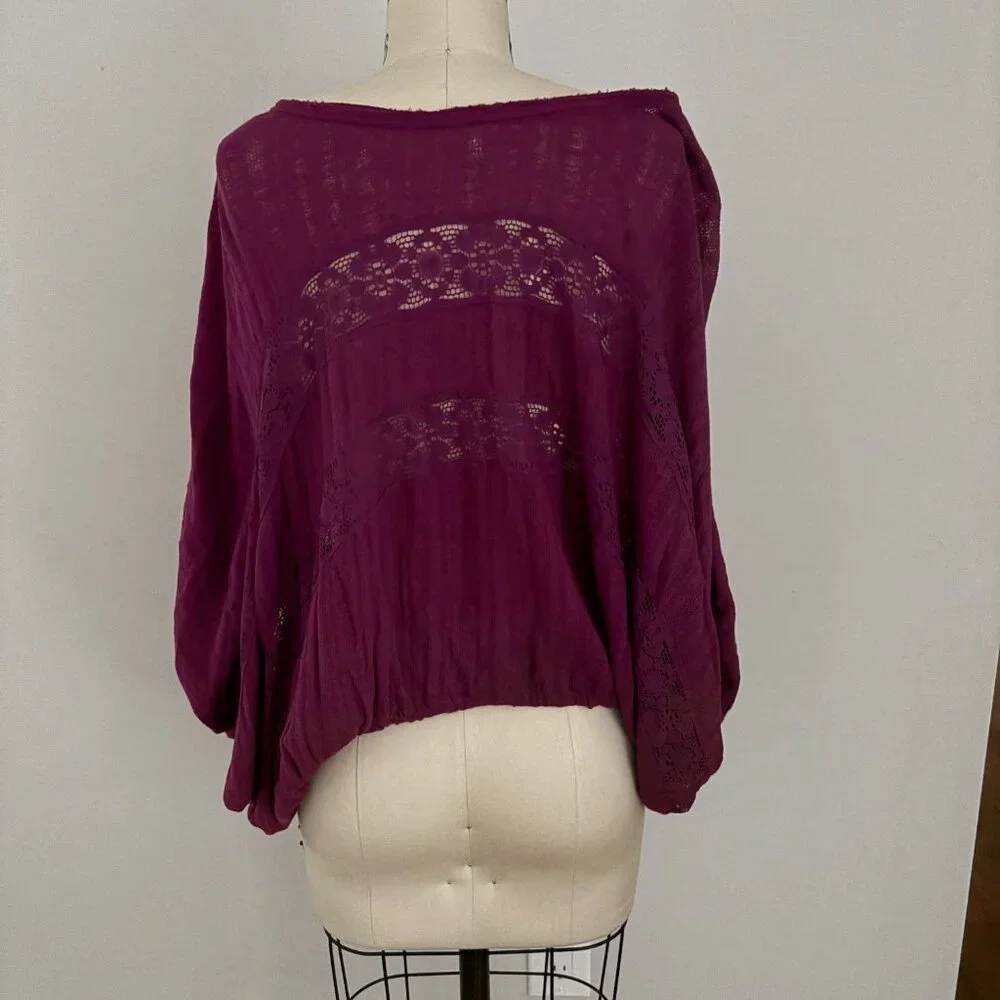 Free People I'm Your Baby Lace Crochet Pullover Plum Boho Preppy S